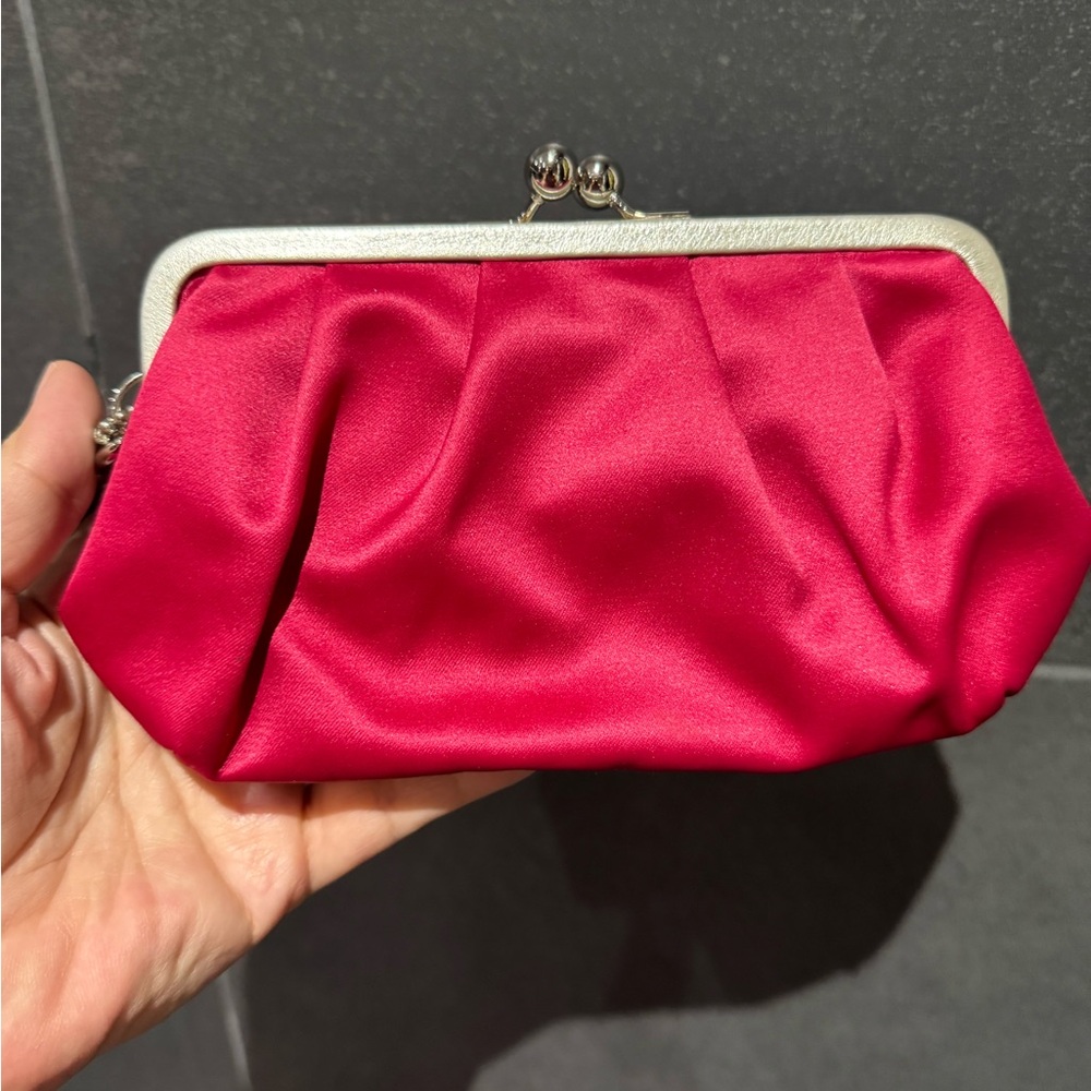 Coach Vintage Kisslock Frame Magenta Hot Pink Satin Silver - Picture 2 of 9
